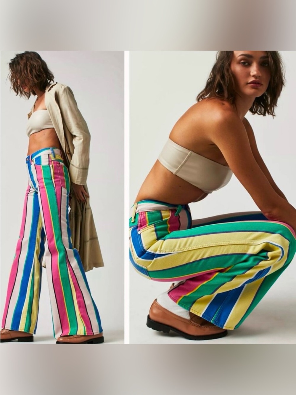 NWT Wrangler x Free People Rainbow Stripe Boot Cut Flare Wanderer Jeans 32/30